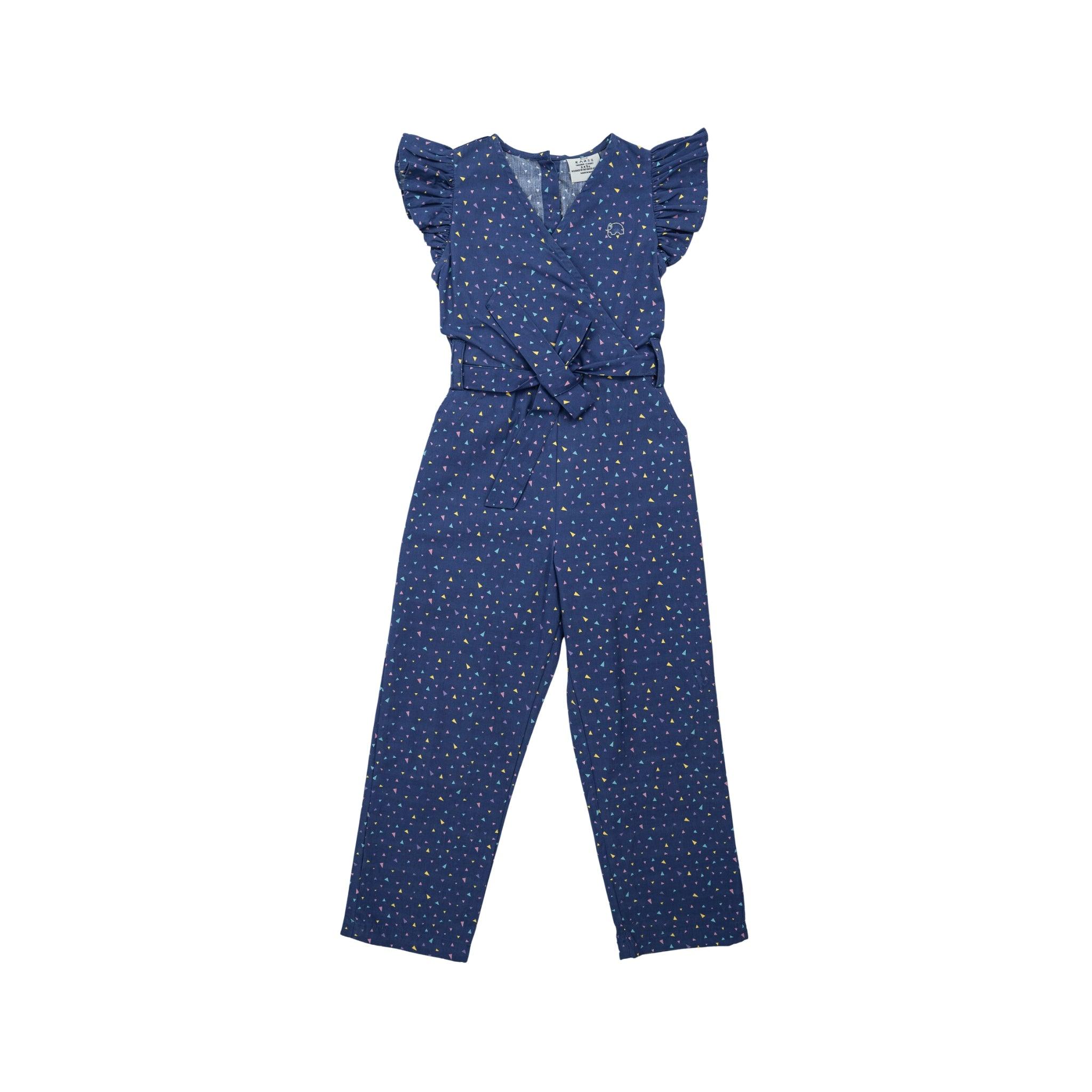 Estate Blue Cotton Jumpsuit for girls - JumpsuitsKaree