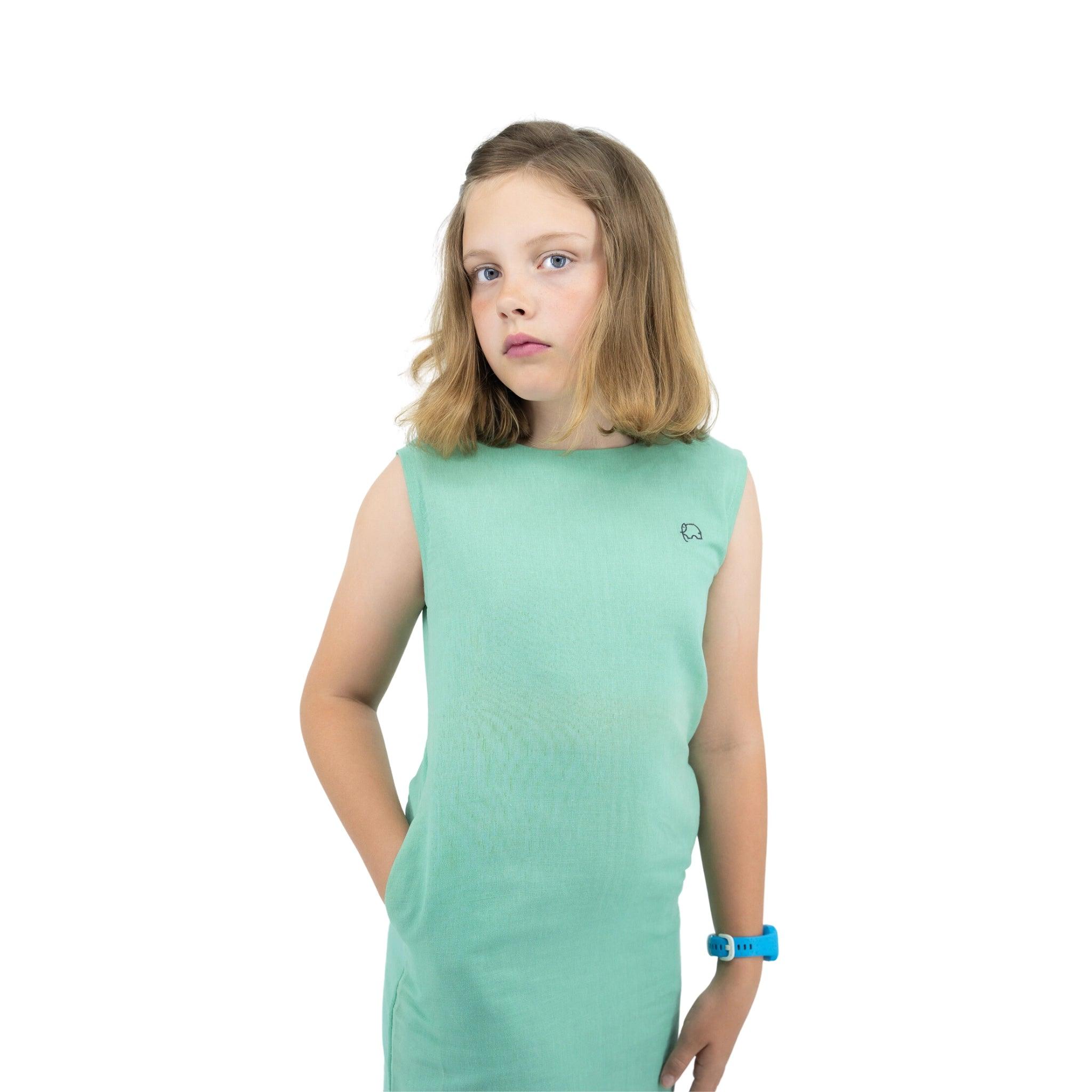 Ethically Made Magic: Neptune Green Linen Cotton Frock - DressKaree