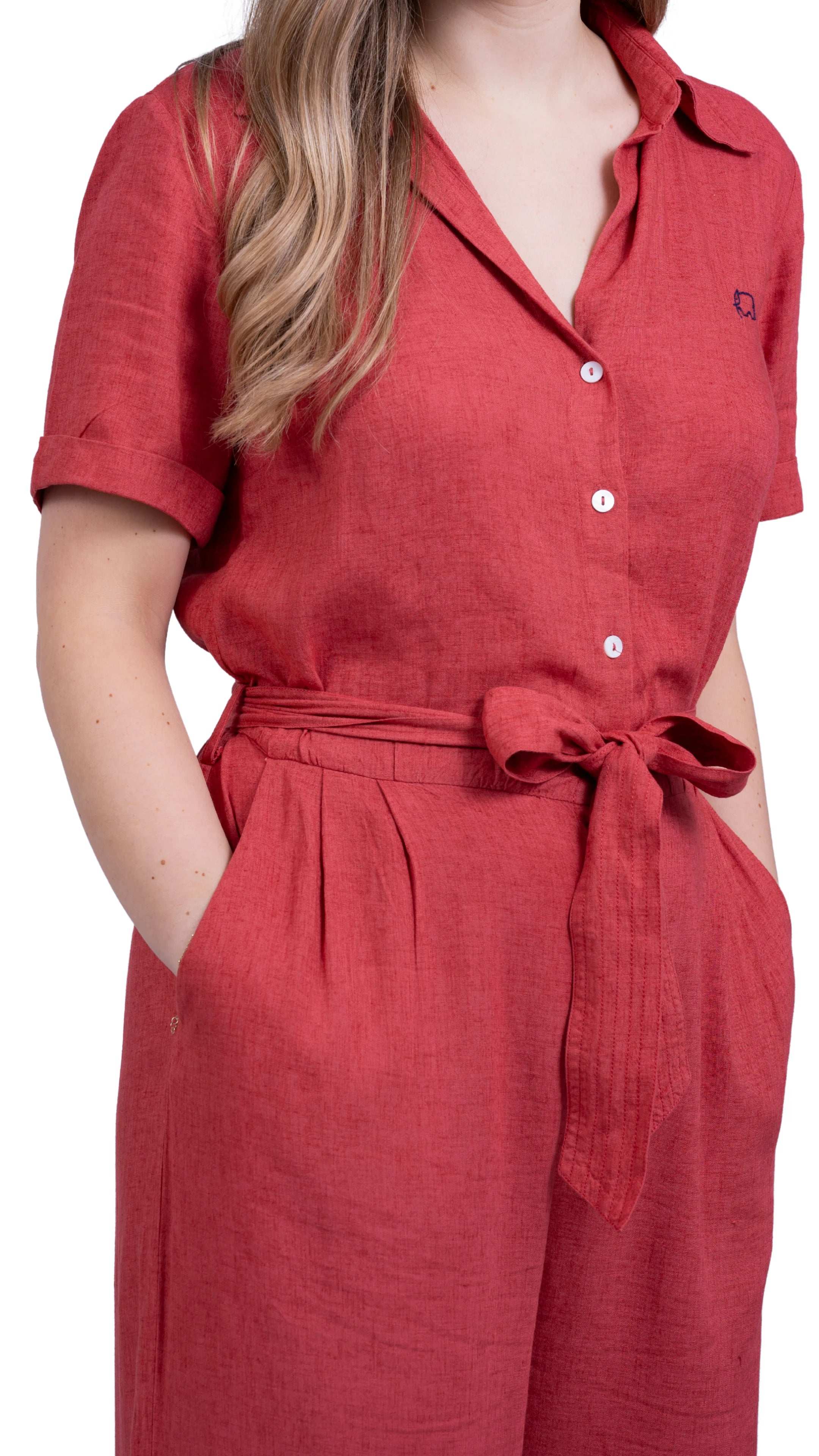Ethically Made Muse: Milano Red Viscose Linen Jumpsuit for Women - JumpsuitsKaree