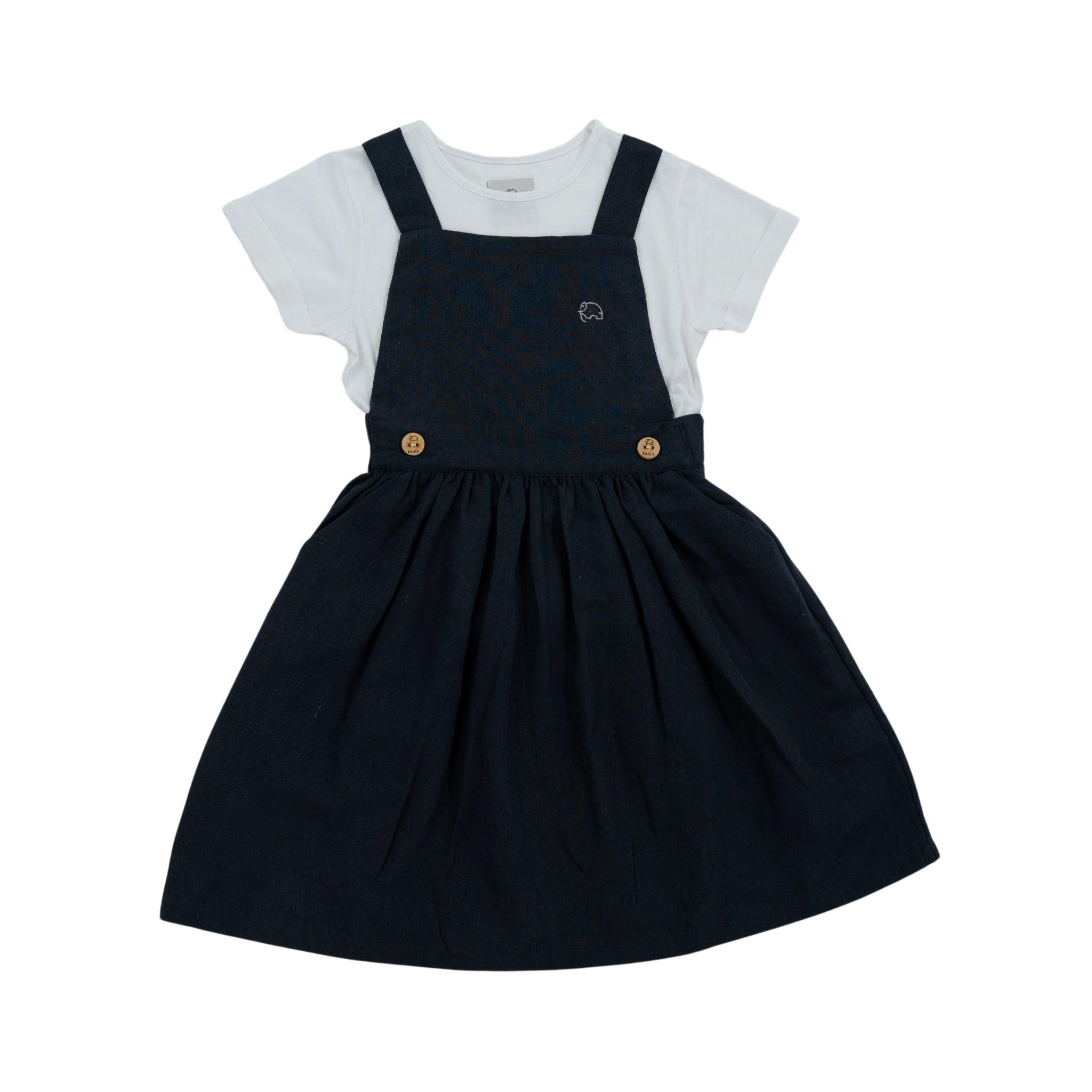 Girls' Elegant Ebony Linen Pinafore - DressKaree