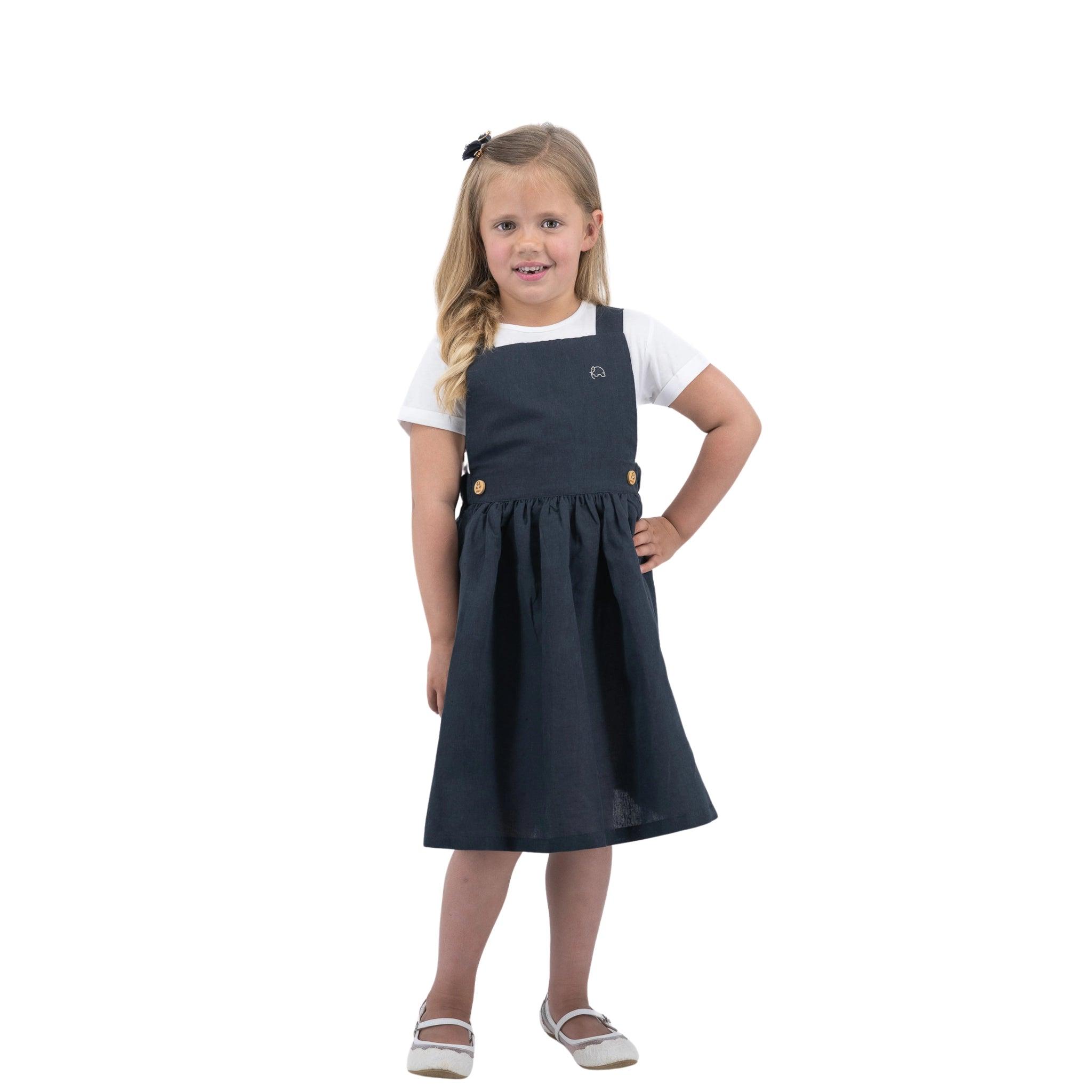 Girls' Elegant Ebony Linen Pinafore - DressKaree