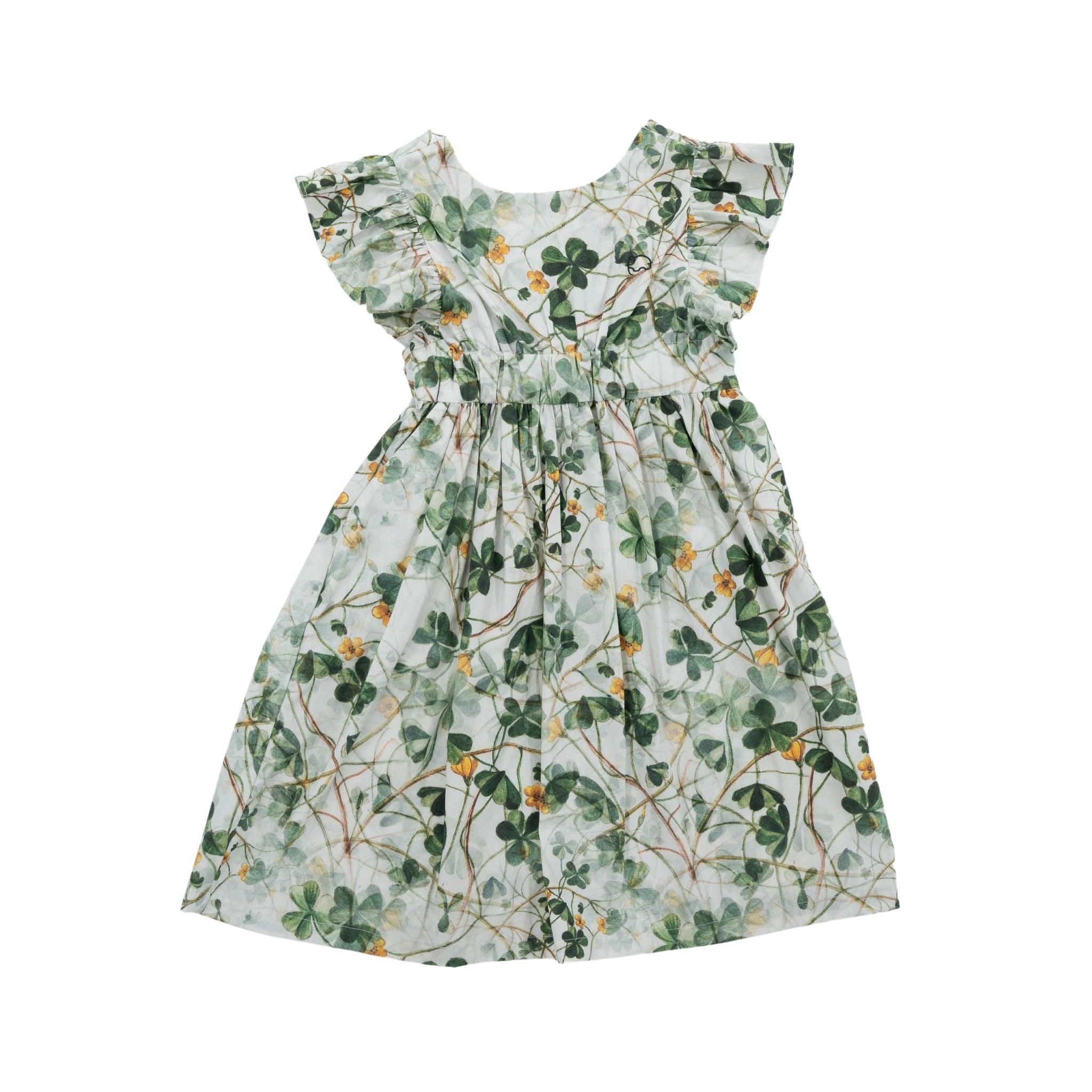 Green Floral Cotton Dress for Girls - DressKaree