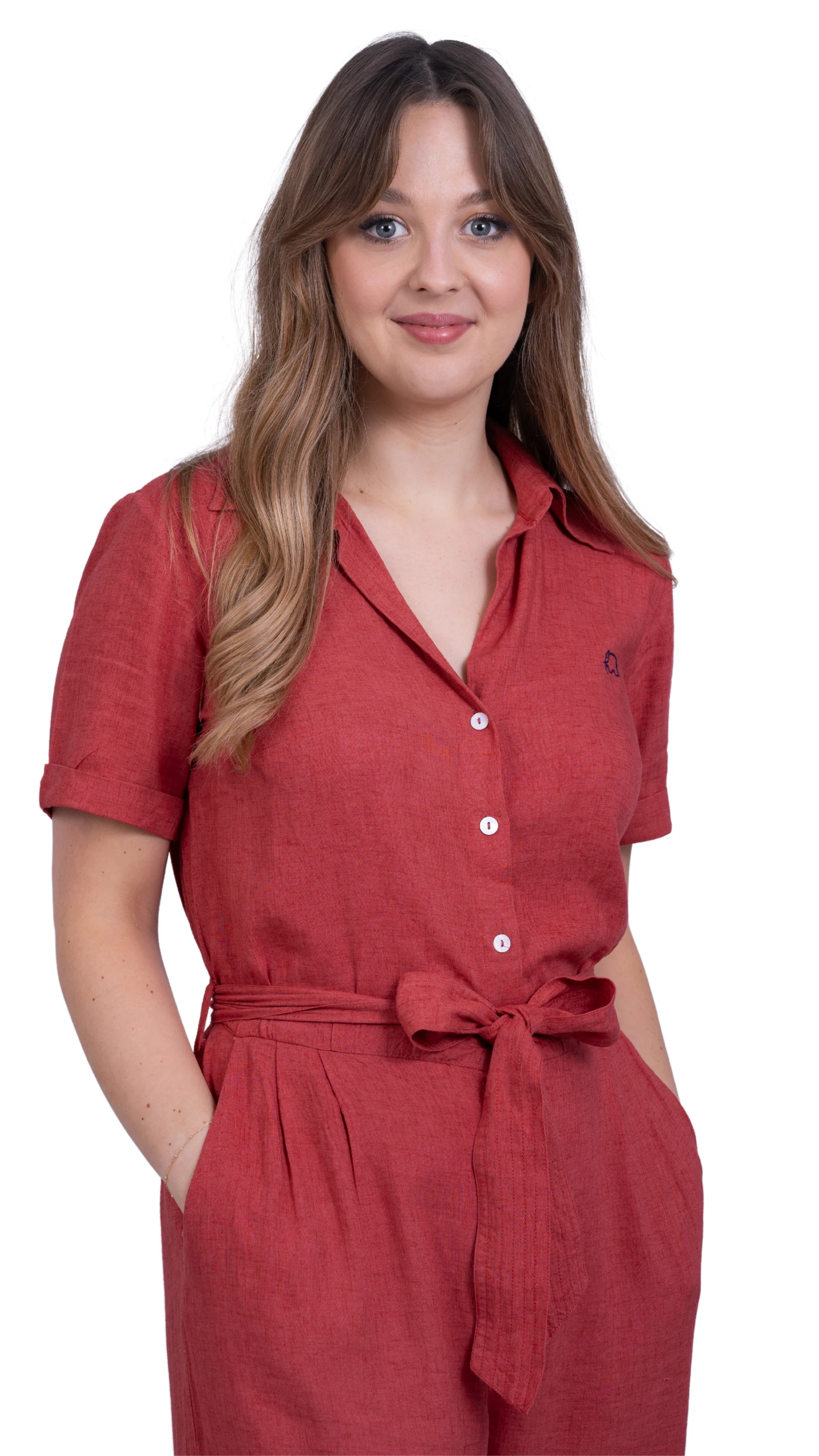 Ethically Made Muse: Milano Red Viscose Linen Jumpsuit for Women