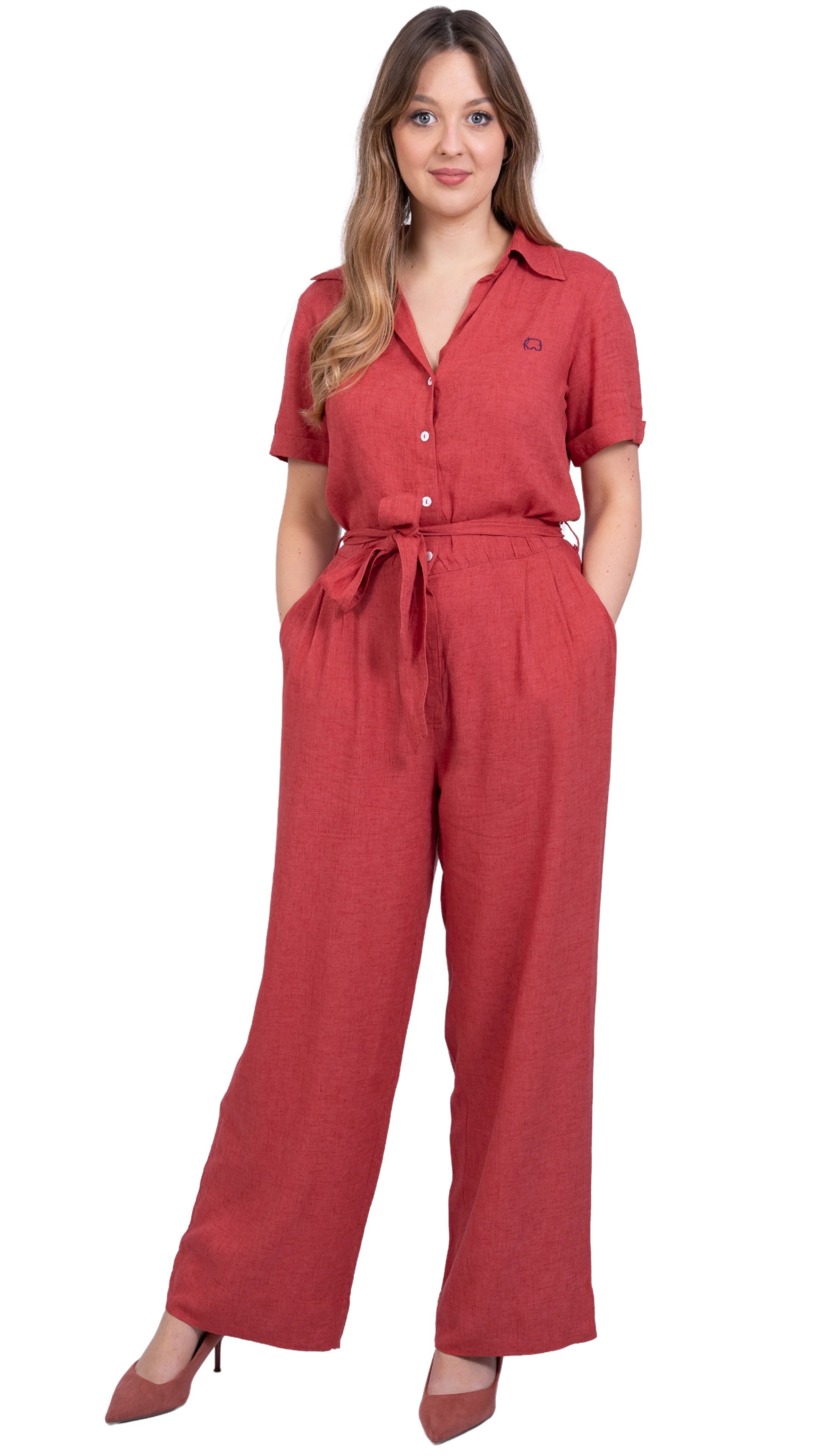 Ethically Made Muse: Milano Red Viscose Linen Jumpsuit for Women