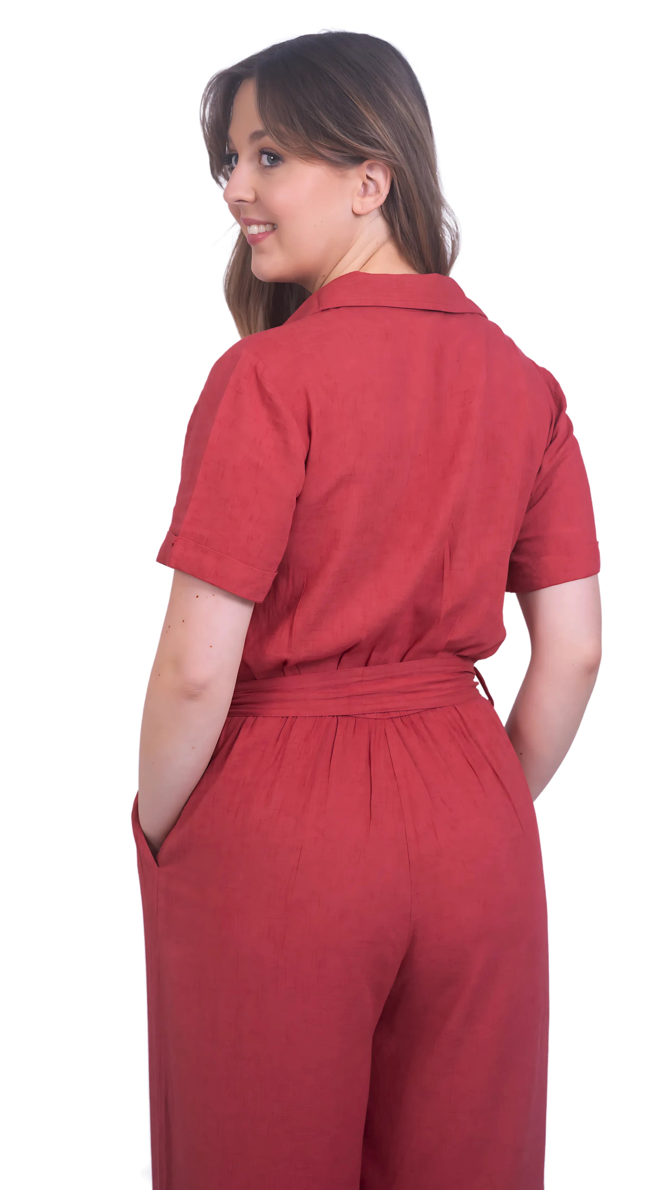 Ethically Made Muse: Milano Red Viscose Linen Jumpsuit for Women