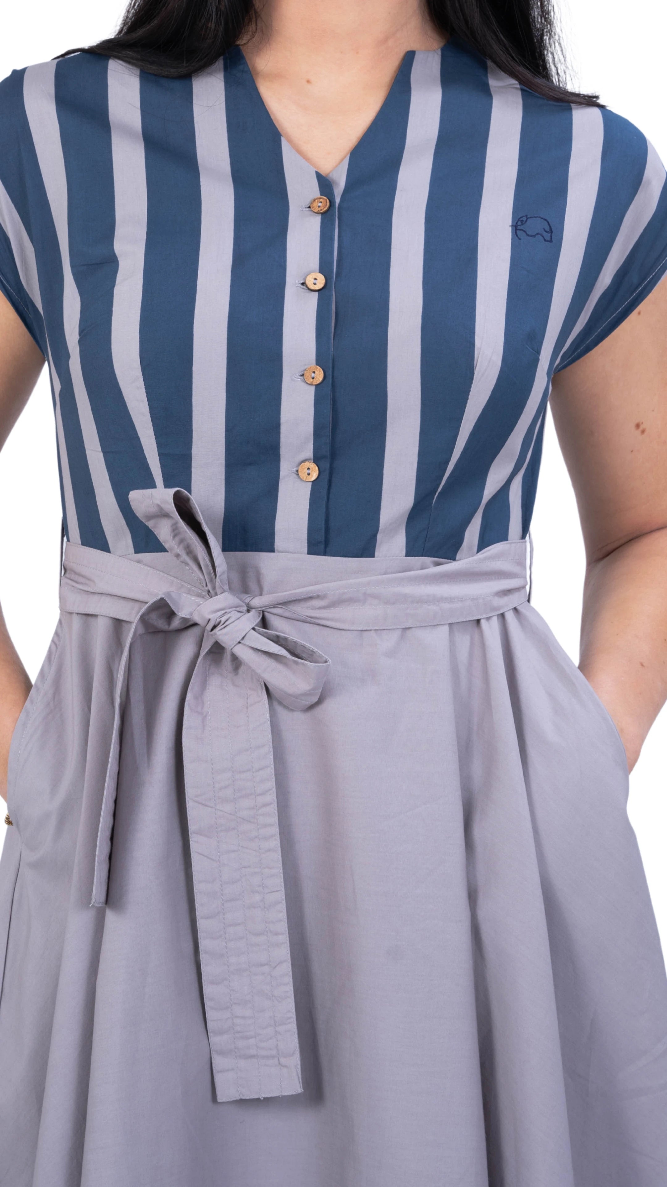 Limited Edition Denim and Opel Striped Midi Dress