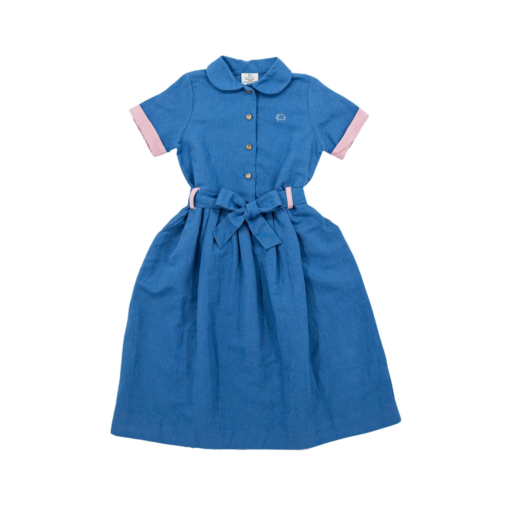 Parisian Blue Linen Dress for Girls - DressKaree