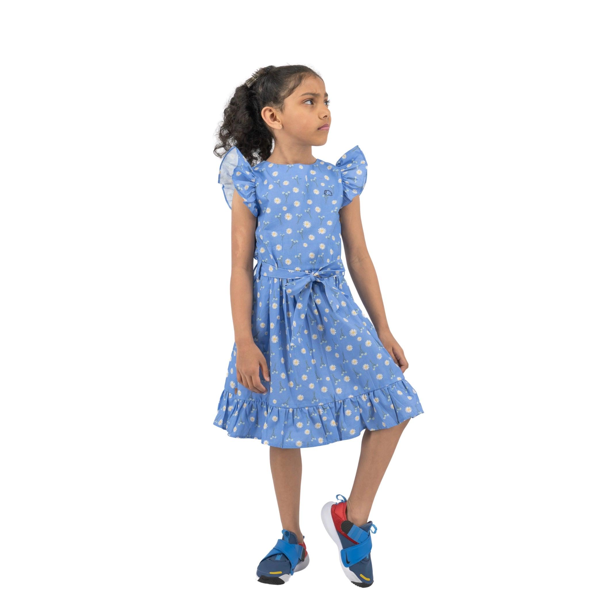 Petite Blossom Cotton Dress in Corn Flour Blue - DressKaree
