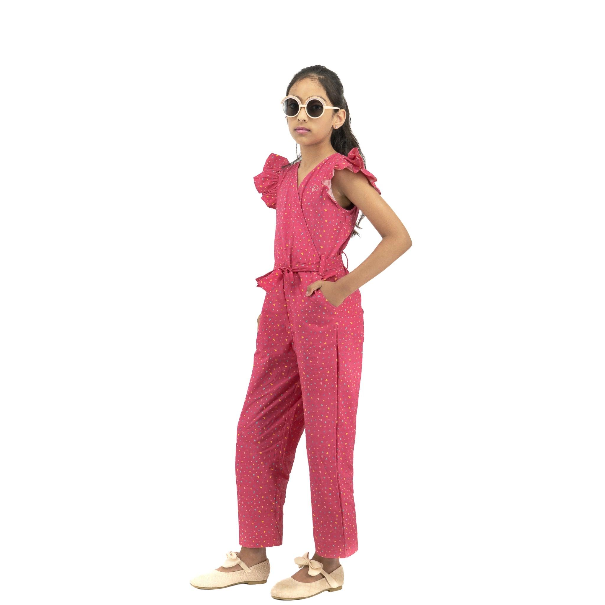 Red Rose Cotton Jumpsuit for Girls - JumpsuitsKaree