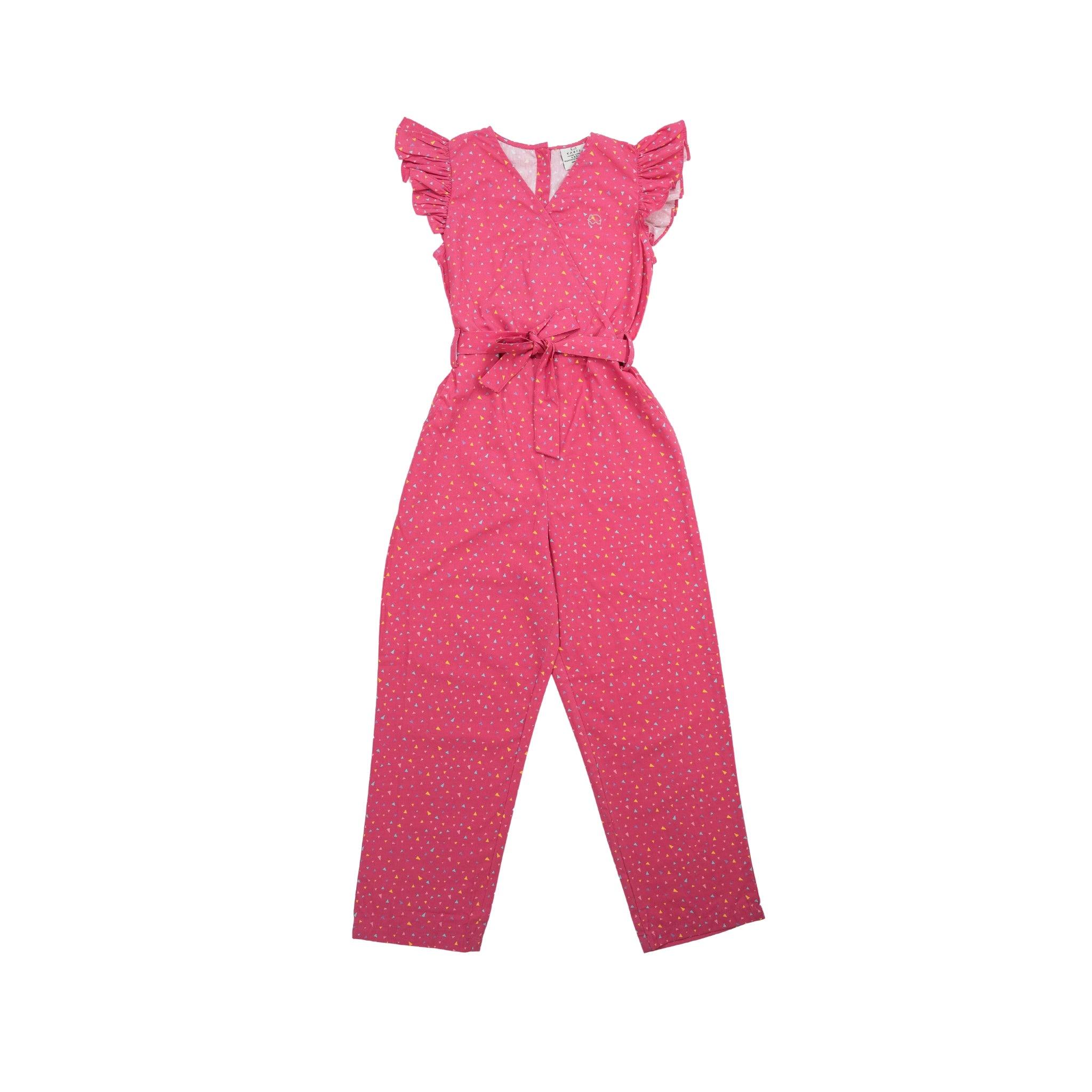 Red Rose Cotton Jumpsuit for Girls - JumpsuitsKaree