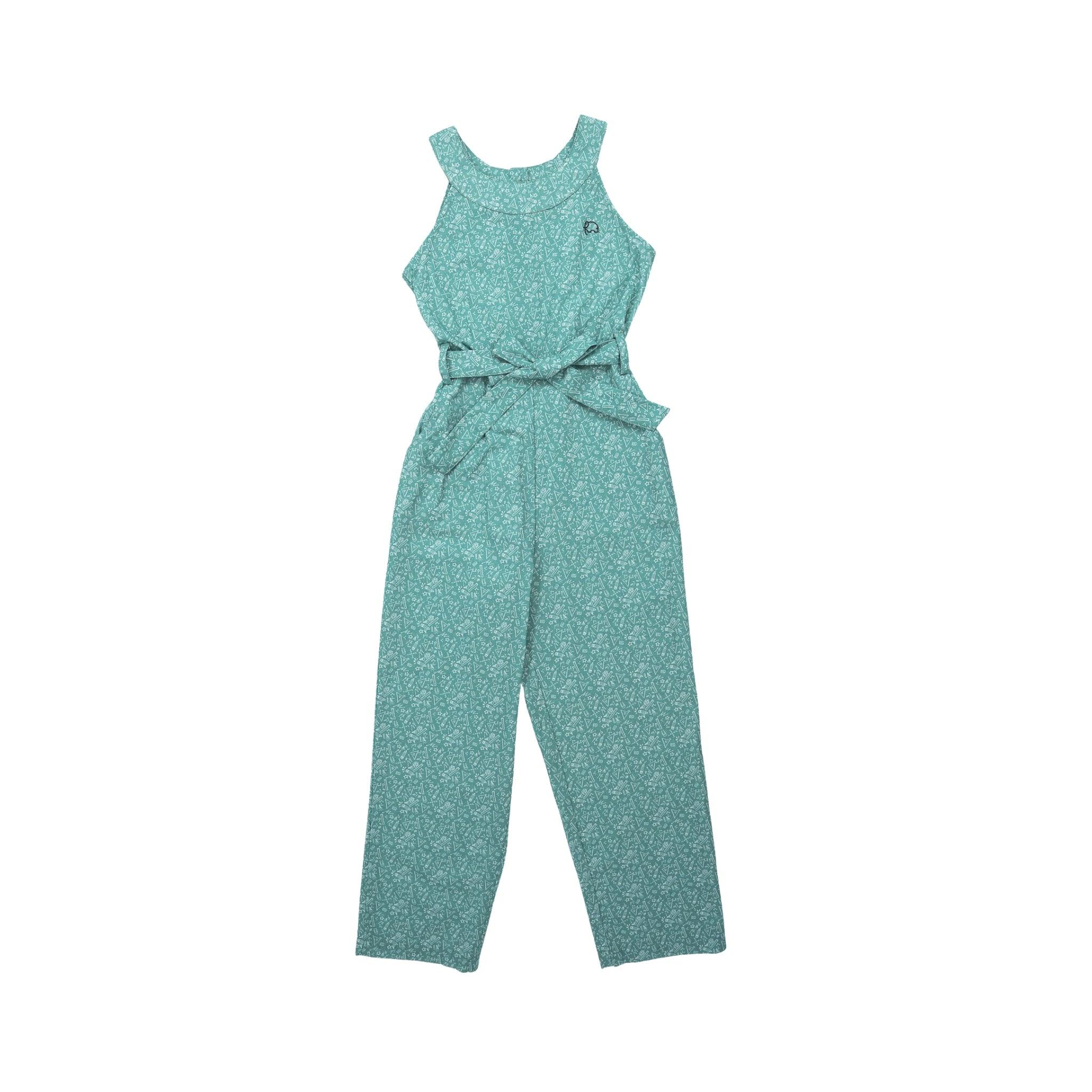 Smoke Green Cotton Jumpsuit For Girls - JumpsuitsKaree