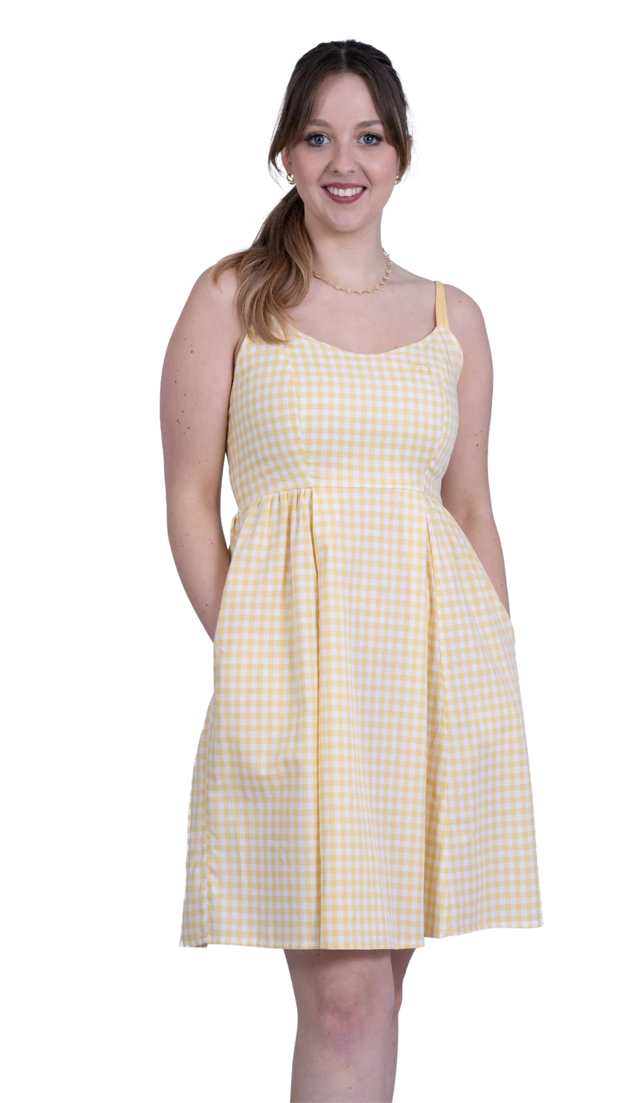 Sunshine Chic Yellow Gingham Cotton Mini Dress