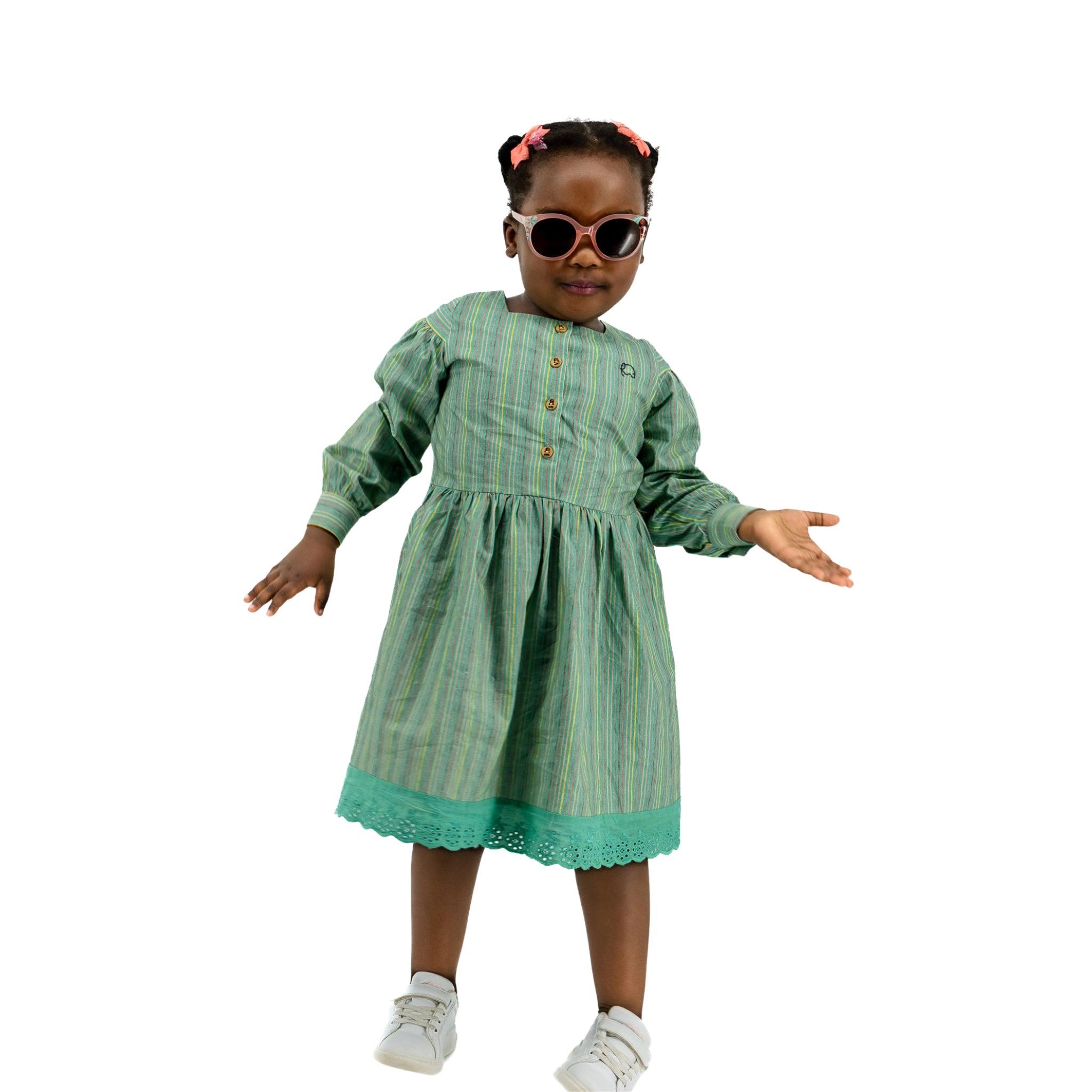 Sustainable Summer Fun: Eco - Friendly Green Stripe Dress - DressKaree