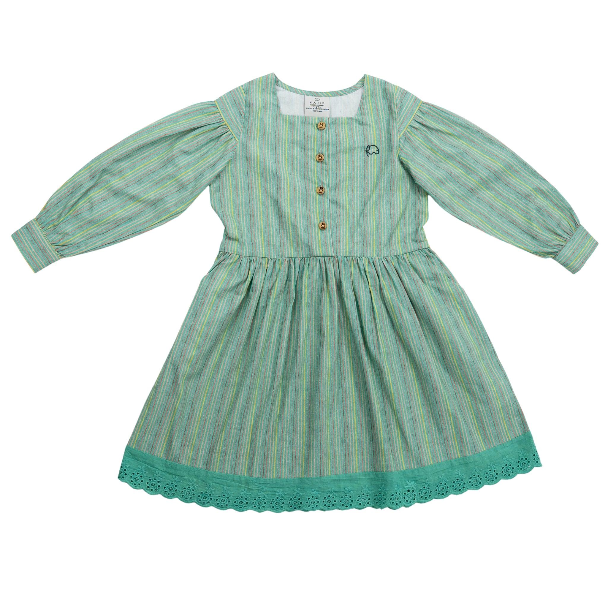 Sustainable Summer Fun: Eco - Friendly Green Stripe Dress - DressKaree