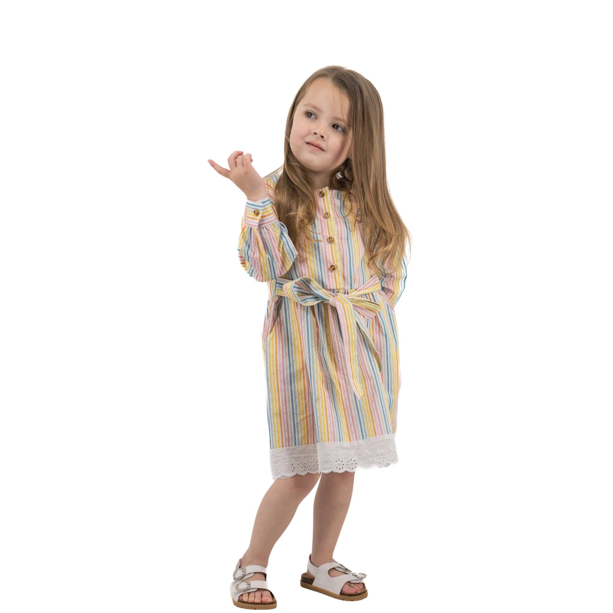 Sustainable Summer Fun: Eco - Friendly Striped Dress with Puff Sleeves - DressKaree