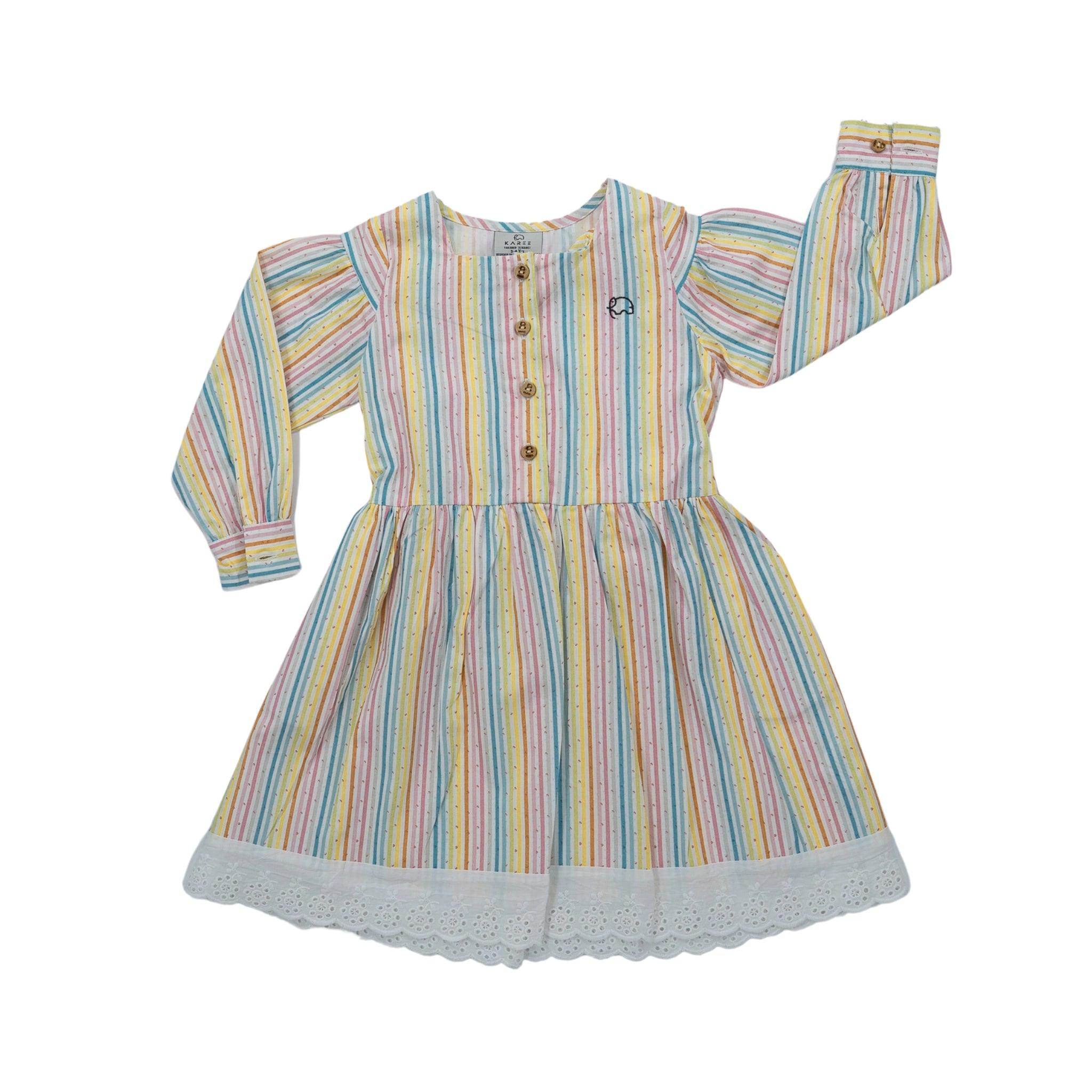 Sustainable Summer Fun: Eco - Friendly Striped Dress with Puff Sleeves - DressKaree