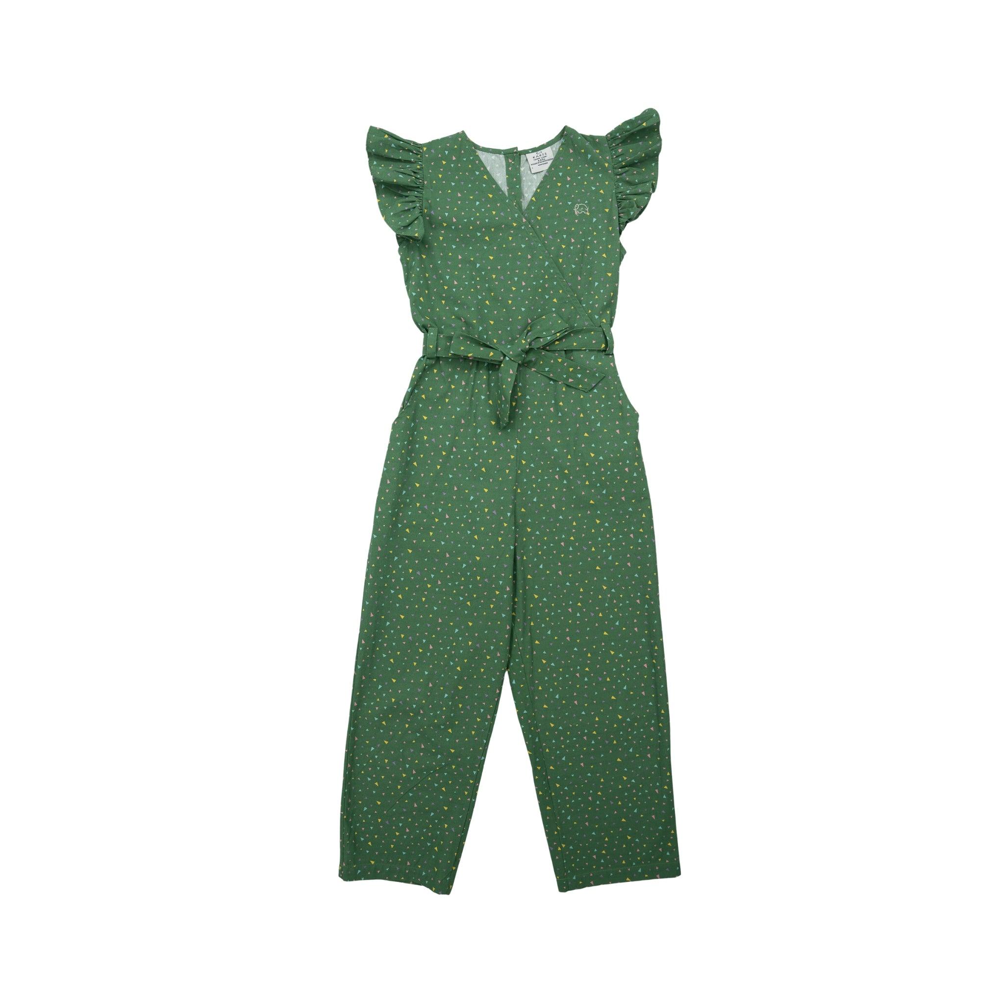 Sustainable Summer Fun: Green Confetti Cotton Jumpsuit for Girls - JumpsuitsKaree