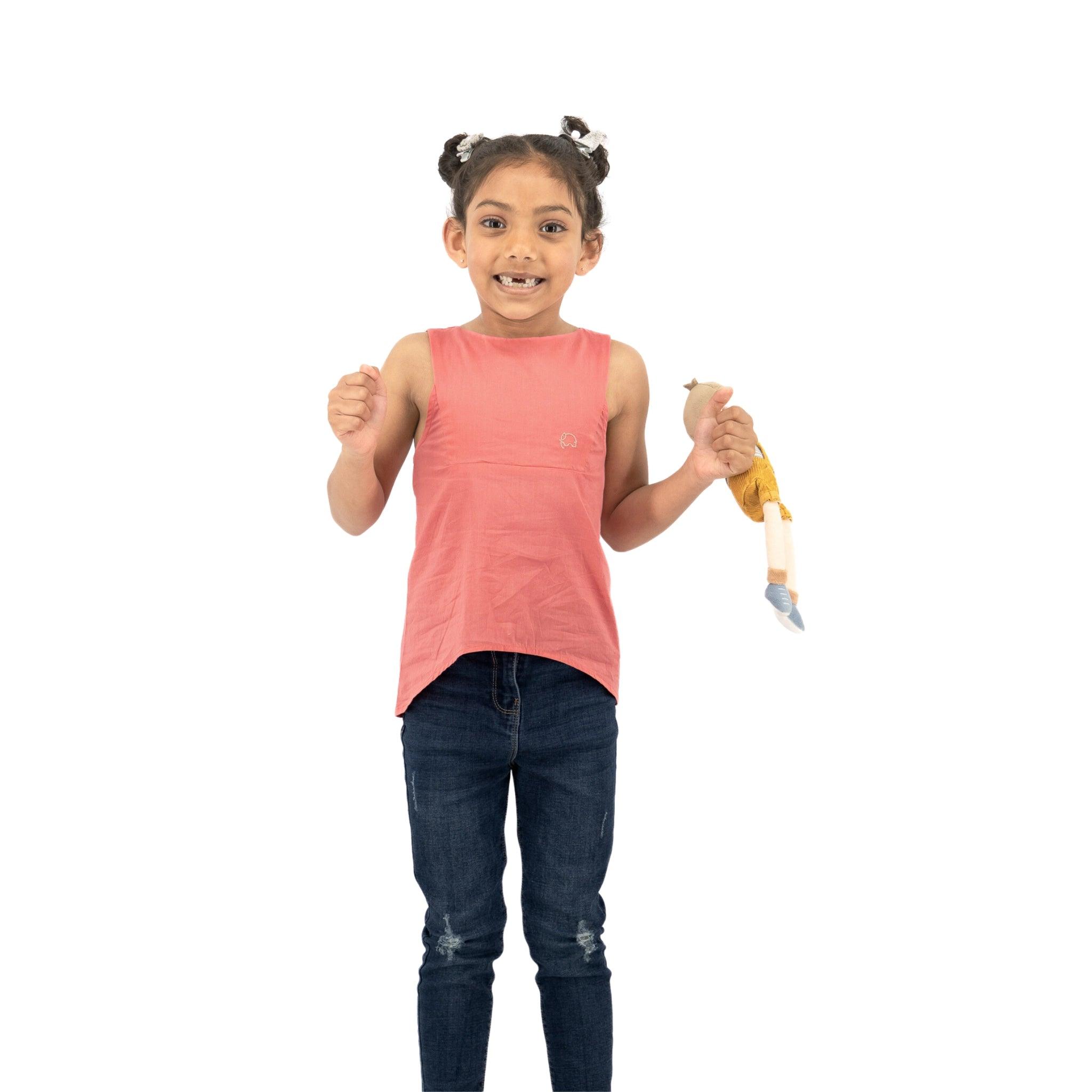 Tea Rose Cotton Bib Neck Top for kids - TopsKaree