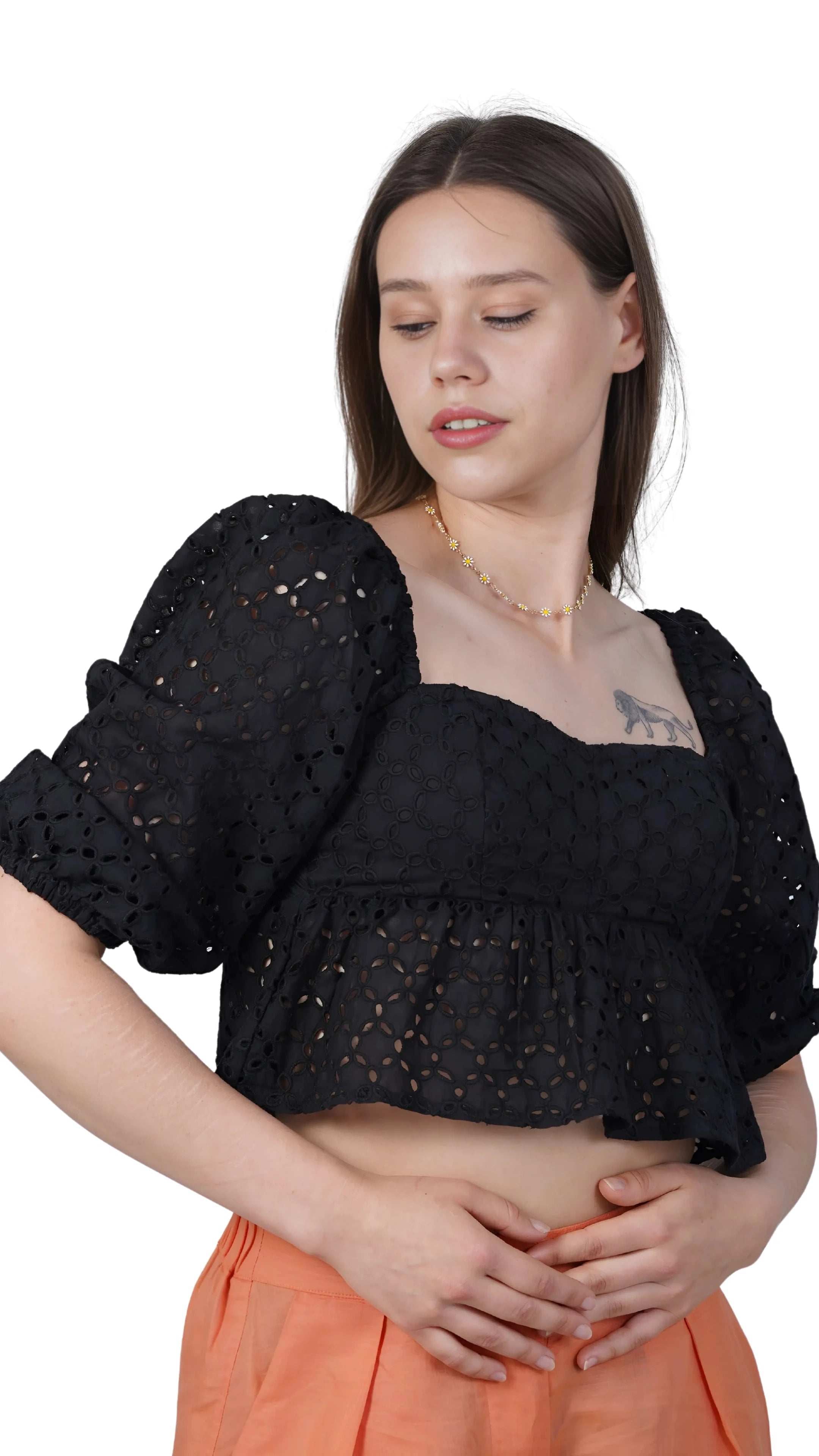 Timeless Allure in Black: Black Lace Enchantment Blouse - TopsKaree