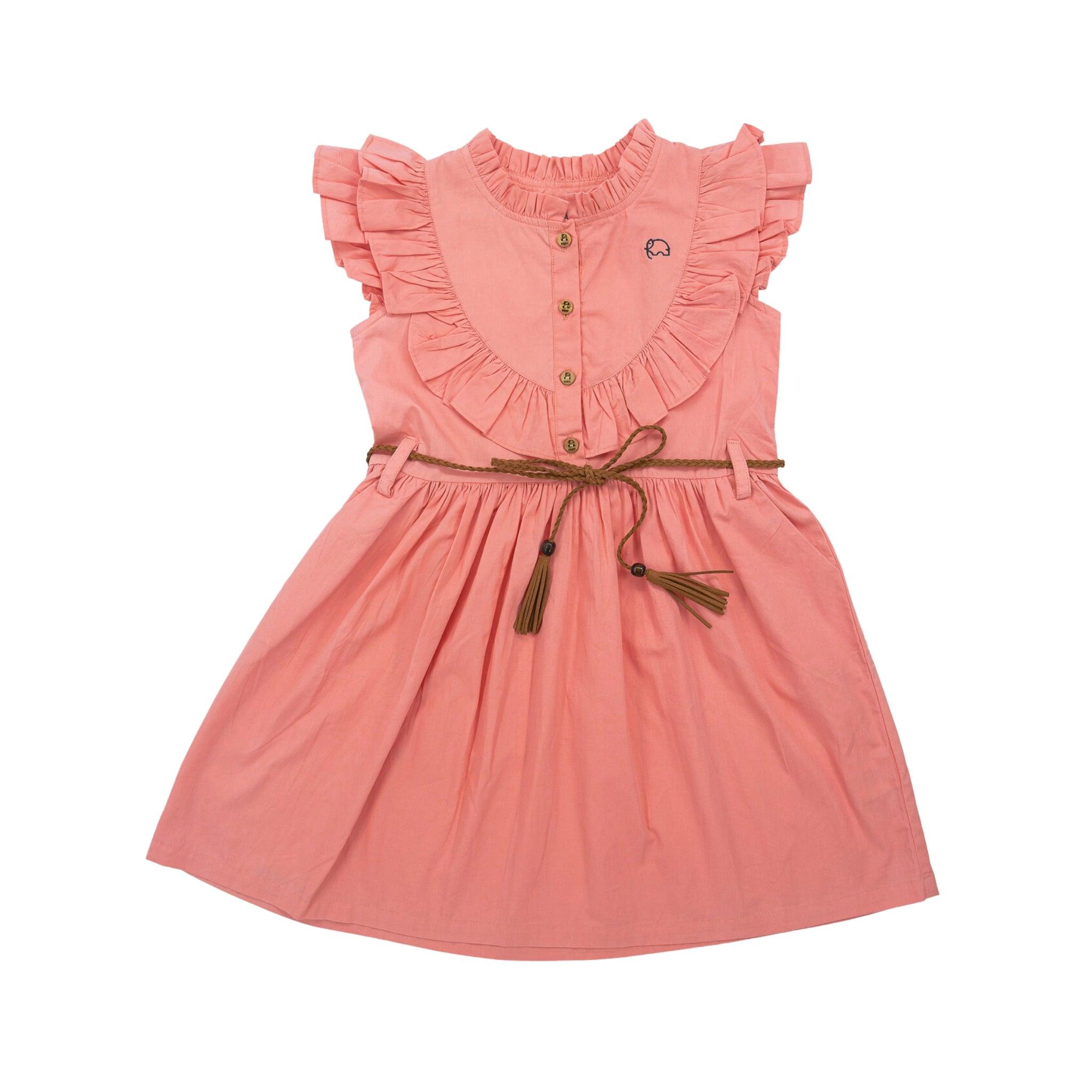 Versatile Peach & Cream Cotton Dress - DressKaree