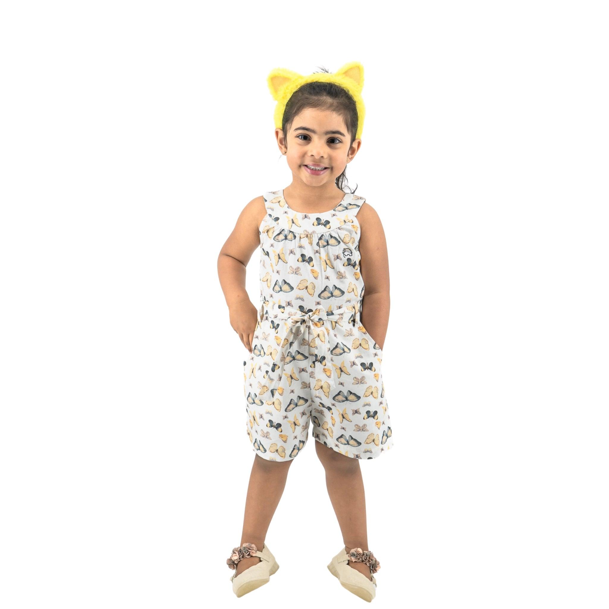 White Cotton Play Suit for Girls - JumpsuitsKaree