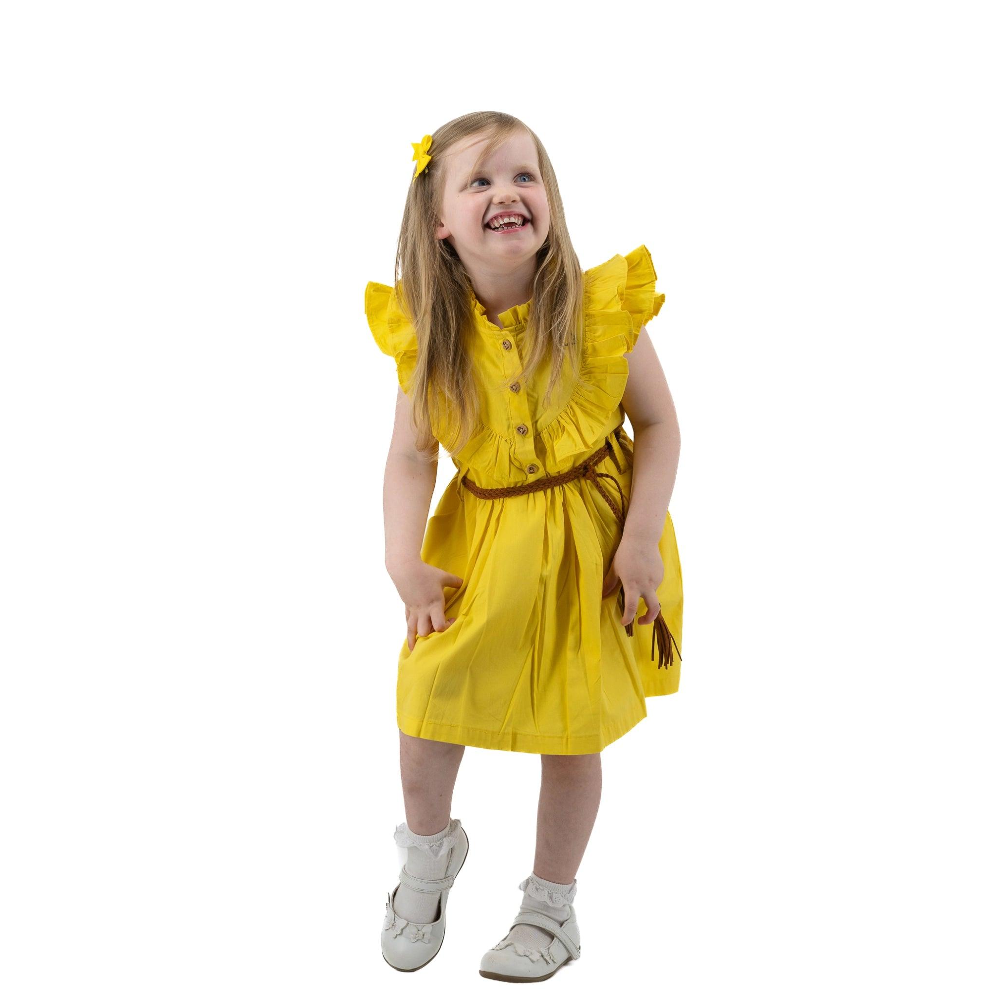 Yellow Butterfly Sleeve Dress for Girls - DressKaree
