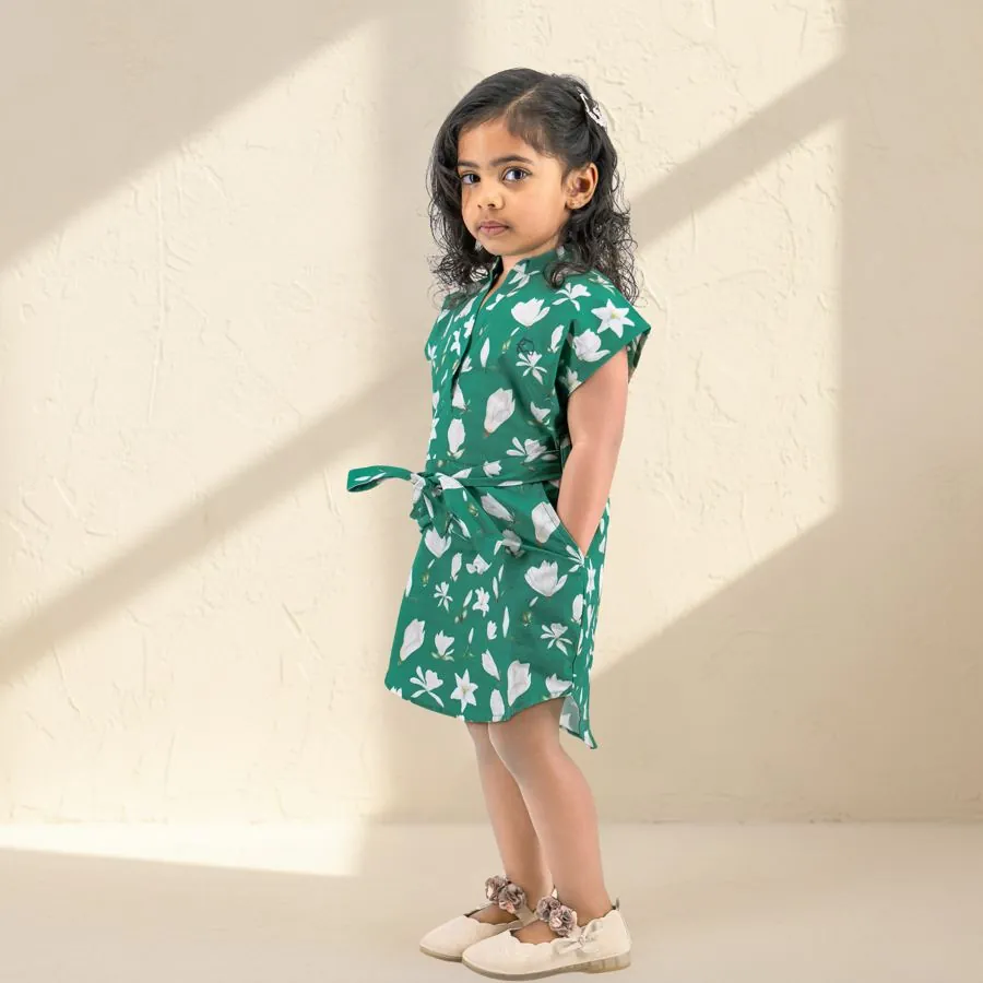 The Floral Shirt Dress in Green magnolia